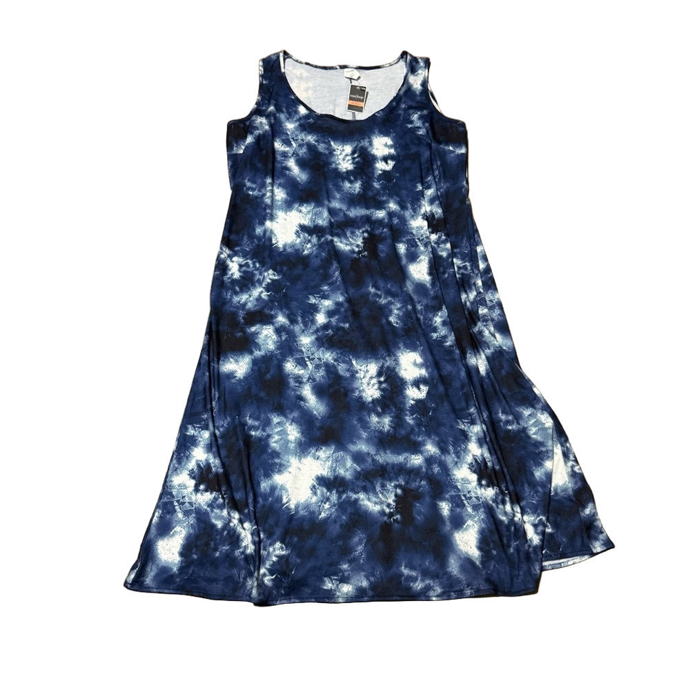 West LoopNavy White Tie Dye Midi Polyester Spandex Dress Women Size XXL NWT